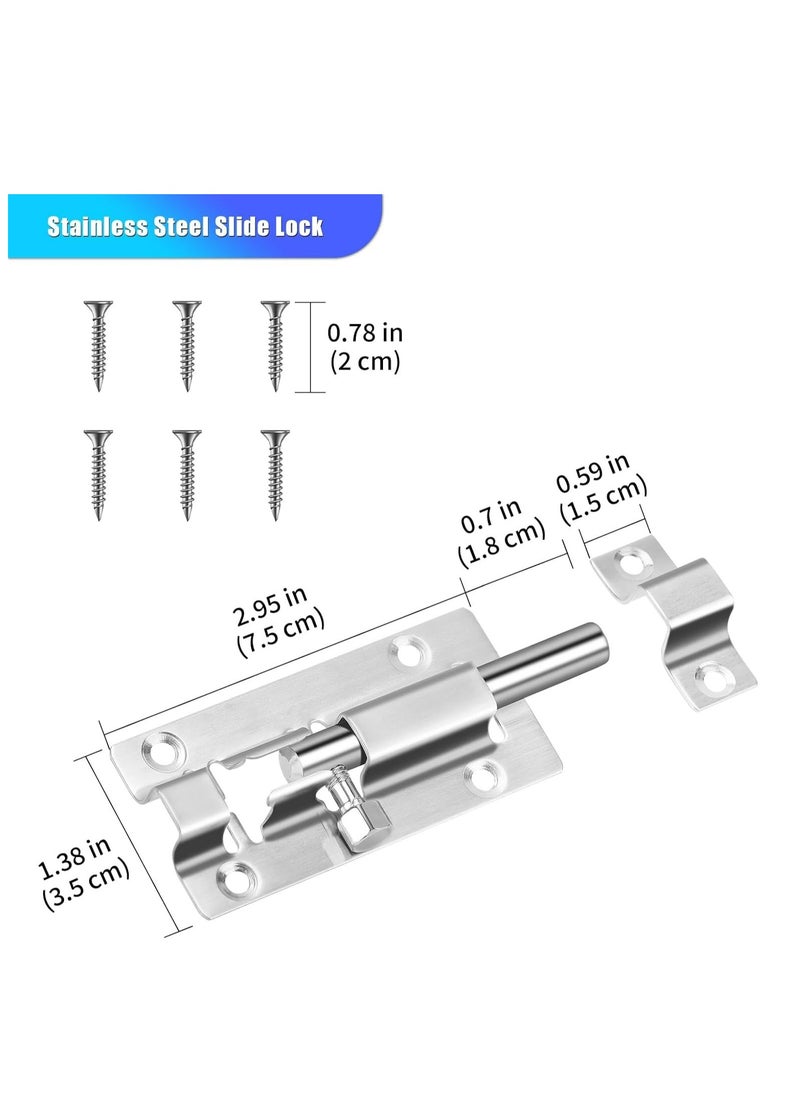 Oasisgalore - 2 Pack Barrel Bolt Latch, 3 Inches Slide Lock Thickened Stainless Steel Slide Bolt Latch Slide Latch Lock Door Bolt Lock with Screws - Image 1