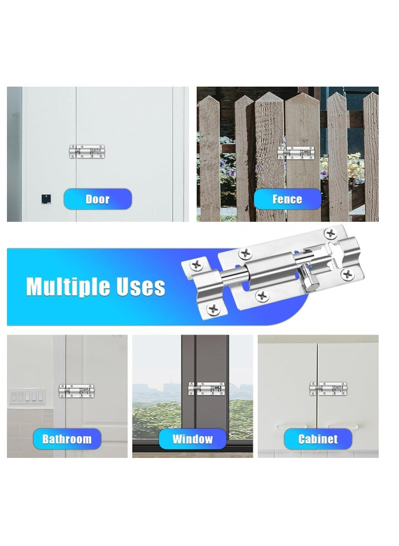 Oasisgalore - 2 Pack Barrel Bolt Latch, 3 Inches Slide Lock Thickened Stainless Steel Slide Bolt Latch Slide Latch Lock Door Bolt Lock with Screws - Image 1