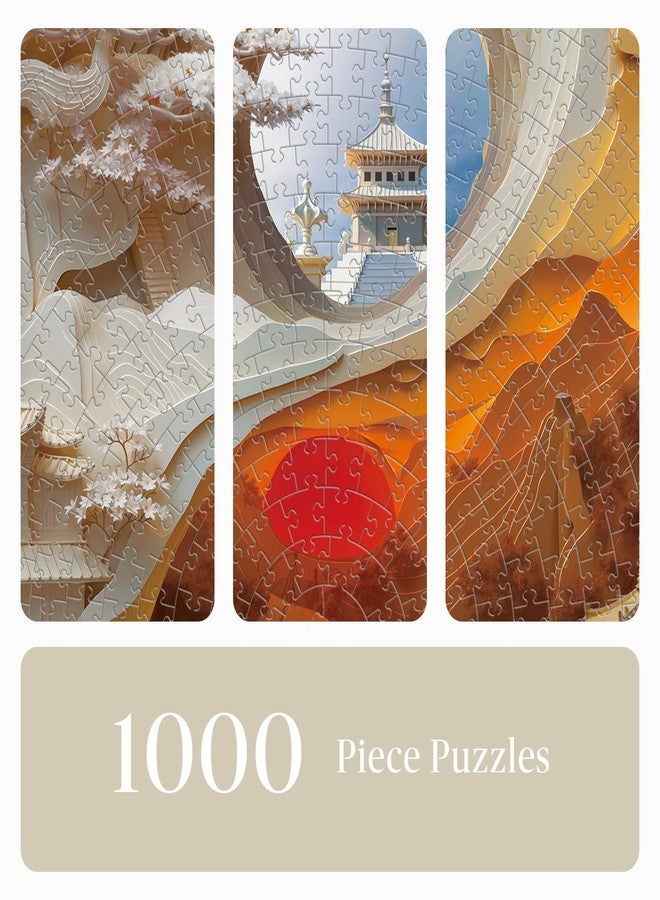 Artipuz أحجية أرتيبوز دائرية مكونة من 1000 قطعة للبالغين، بتصميم يين يانغ، منظر طبيعي آسيوي ياباني، مقاس 26.6 بوصة، أحجية صعبة للغاية مع حروف على ظهرها، فن قص الورق، ديكور منزلي على طراز زن - Image 4