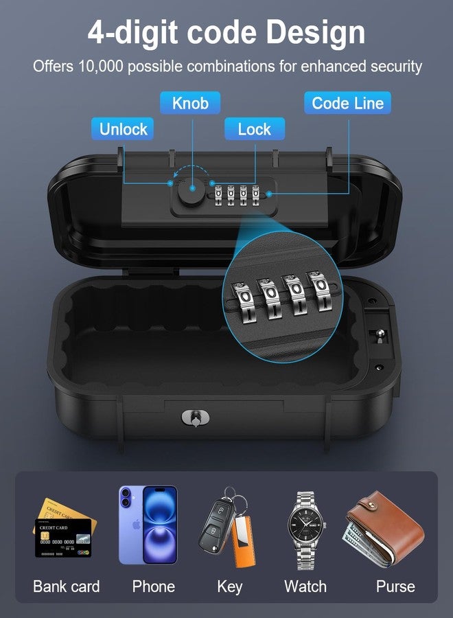 Temracha Portable Lock Box, Temracha 4-Digit Combination Lock Box for Travel, Waterproof Anti-Theft Small Safe Box with Removable Chain, Personal Cash Box for Gym, Hotel, Dorm, Travel - Image 3