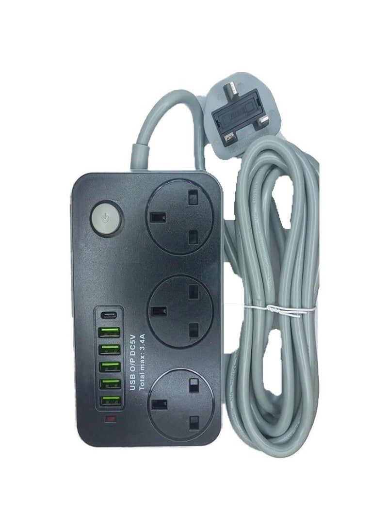 6USB 3 مقابس طاقة (5 منافذ USB و 1 Pd) وصلات كهرباء 3 متر - Image 2