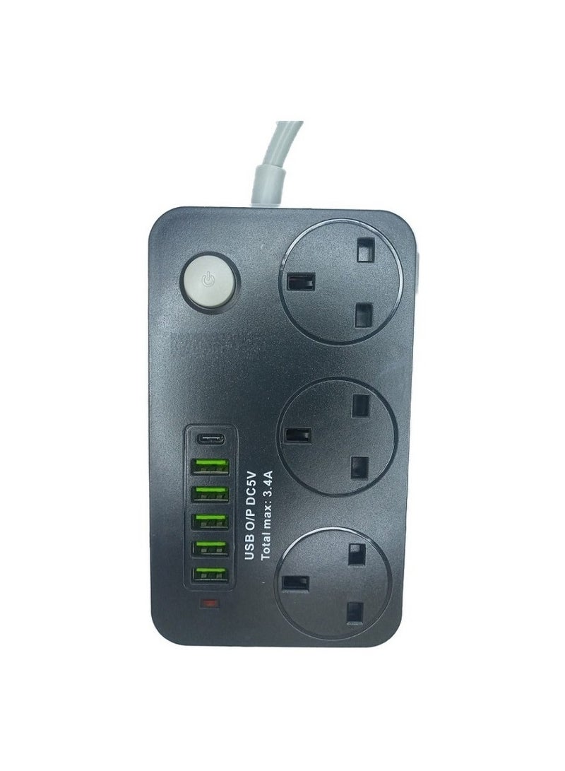 6USB 3 مقابس طاقة (5 منافذ USB و 1 Pd) وصلات كهرباء 3 متر - Image 1