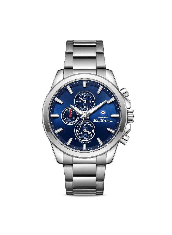 Ben Sherman Oxford Blue Dial Stainless Steel Bracelet Chronograph Watch for Men, 44mm - Image 1