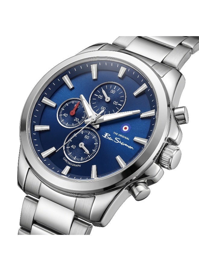 Ben Sherman Oxford Blue Dial Stainless Steel Bracelet Chronograph Watch for Men, 44mm - Image 2