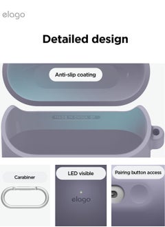Elago Silicone Hang for Samsung Galaxy Buds3 and Galaxy Buds 3 Pro Case Cover with Carabiner - Lavender Grey  - Image 4
