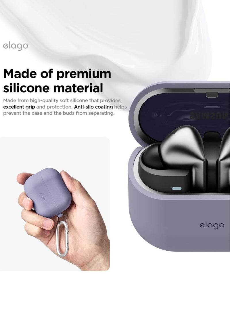 Elago Silicone Hang for Samsung Galaxy Buds3 and Galaxy Buds 3 Pro Case Cover with Carabiner - Lavender Grey - Image 5