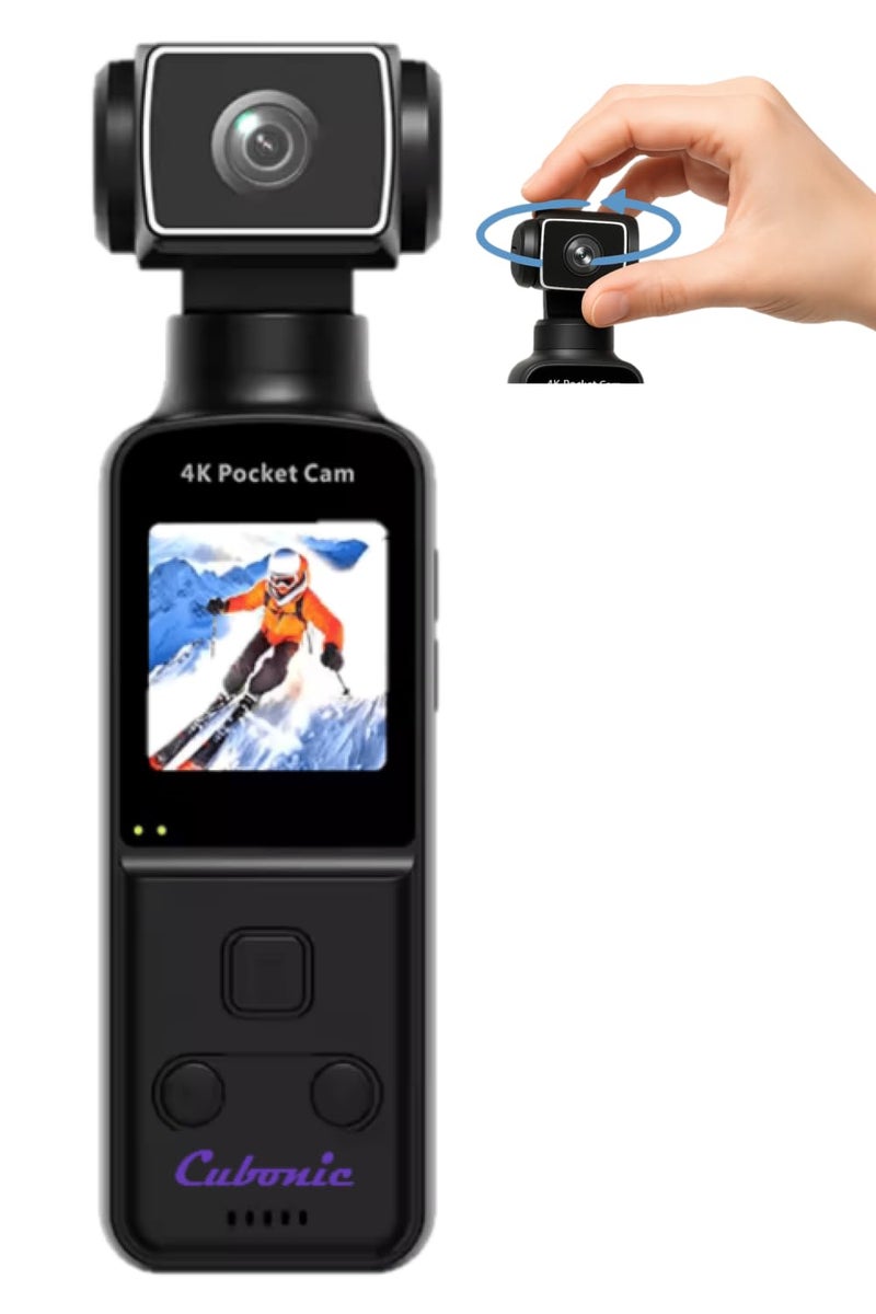 Cubonic K1 Pocket, 4K Ultra HD Enabled Camcorder, 270° Manual Rotatable Handheld Sports, Action Recorder for Outdoor, Riding, Diving, Shooting Compatible with Extenal Type-C Mic Vlogging Camera - Image 1