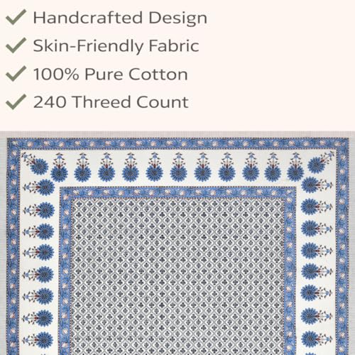 ElanorHomes Cotton Double King Size Bedsheet | Hand Printed | Ultra-Soft & Skin-Safe | Breathable Summer Comfort | 90x108 inches with 2 Pillow Covers (Midnight Motif) - Image 2