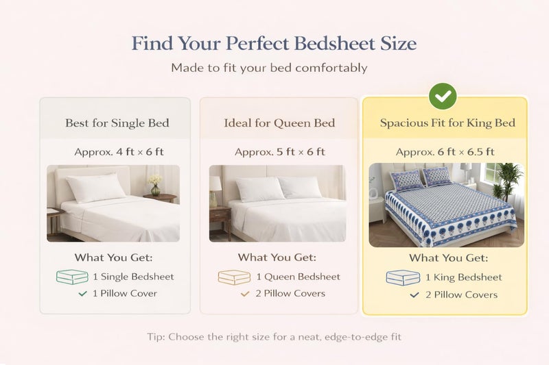 ElanorHomes Cotton Double King Size Bedsheet | Hand Printed | Ultra-Soft & Skin-Safe | Breathable Summer Comfort | 90x108 inches with 2 Pillow Covers (Midnight Motif) - Image 4