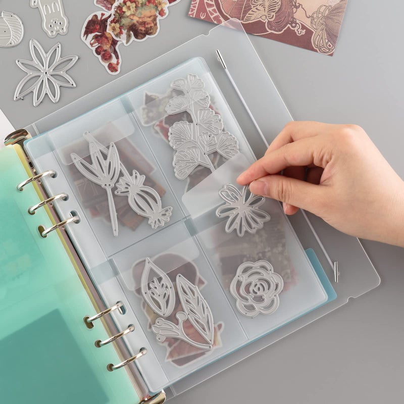 CYFUN DESIGN 10 Sheet Binder Pockets Inserts with four pockets A5 Size 6 Hole Binder Folder for Dies and Stamps Storage,Waterproof PVC Clear Bags Protectors for Cutting Dies Stencil Album Stamp Crafts - Image 1