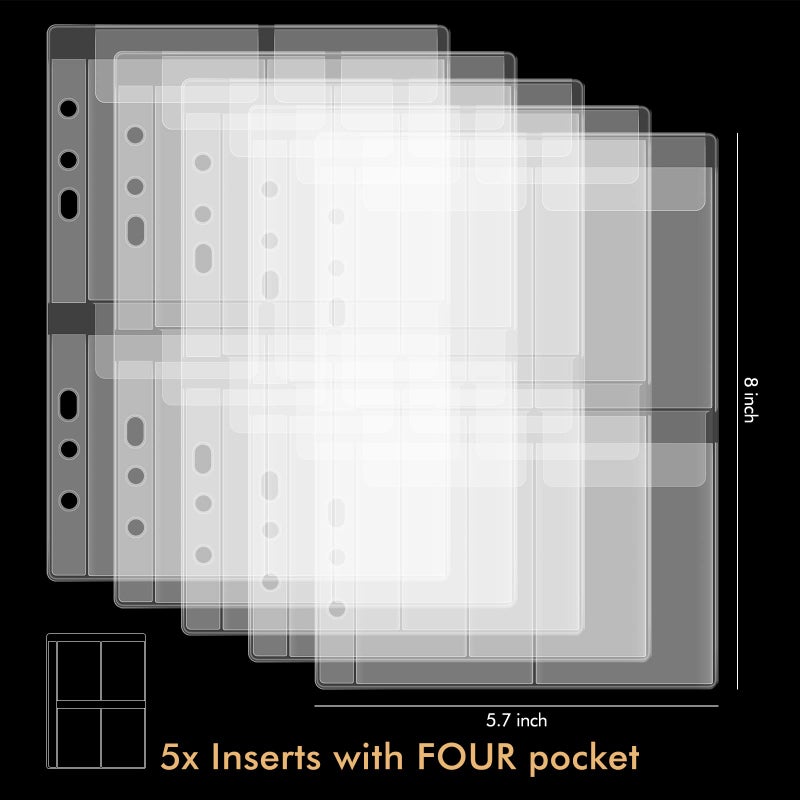 CYFUN DESIGN 10 Sheet Binder Pockets Inserts with four pockets A5 Size 6 Hole Binder Folder for Dies and Stamps Storage,Waterproof PVC Clear Bags Protectors for Cutting Dies Stencil Album Stamp Crafts - Image 3