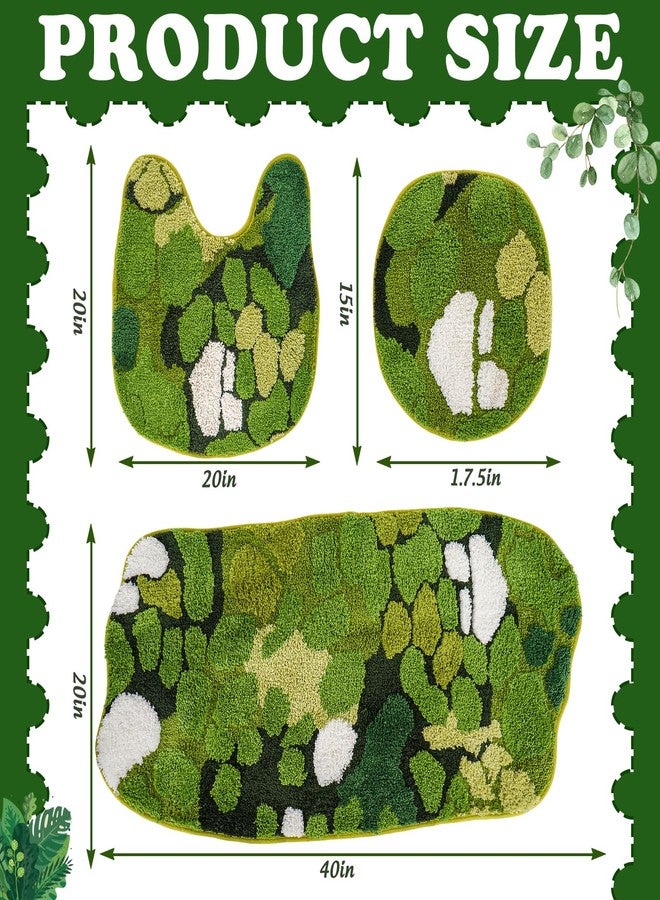 FYSUIMU 3Pcs Green Moss Bathroom Mat Set Includes Cute Moss Tufted U-Shaped Contour Toilet Rug Bath Mat and Toilet Lid Cover for Luxury Bathroom Decoration - Image 2