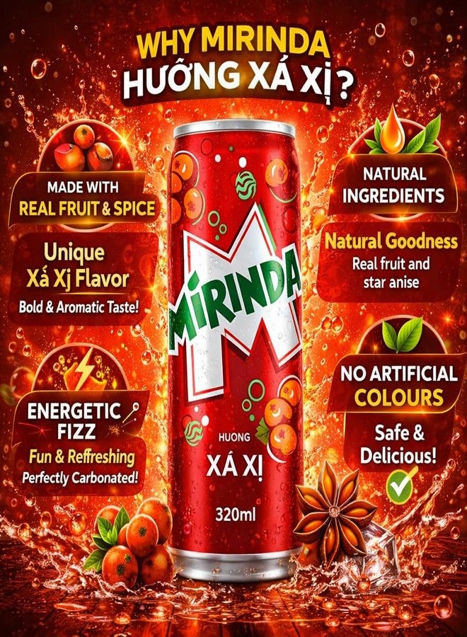 Pepsi MiRINDA Xá Xị (Sarsaparilla) Berry Flavoured Carbonated Soft Drink (Pack of 3) 320ml Can By COUGAR, Refreshing Fizzy Soda Beverage, Sweet & Aromatic Sparkling Drink, Ready to Serve Chilled, Single Serve for Parties, Picnics & Everyday Refreshment - (Imported-VIET) - Image 3