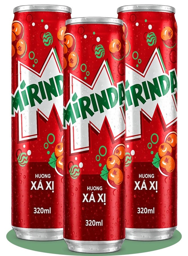 Pepsi MiRINDA Xá Xị (Sarsaparilla) Berry Flavoured Carbonated Soft Drink (Pack of 3) 320ml Can By COUGAR, Refreshing Fizzy Soda Beverage, Sweet & Aromatic Sparkling Drink, Ready to Serve Chilled, Single Serve for Parties, Picnics & Everyday Refreshment - (Imported-VIET) - Image 1