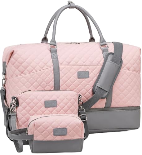 Stuery Weekender Bags for Women with Toiletry Bags Large Overnight Bags Travel Duffel Bag Carry On Shoulder Weekend Tote with Shoe Compartment and Wet Pocket - Image 1