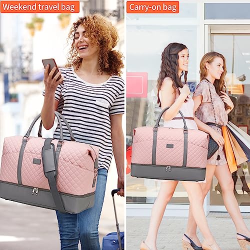 Stuery Weekender Bags for Women with Toiletry Bags Large Overnight Bags Travel Duffel Bag Carry On Shoulder Weekend Tote with Shoe Compartment and Wet Pocket - Image 3
