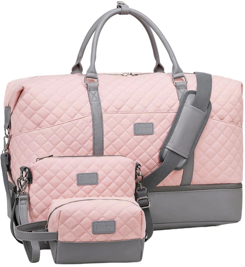 Stuery Weekender Bags for Women with Toiletry Bags Large Overnight Bags Travel Duffel Bag Carry On Shoulder Weekend Tote with Shoe Compartment and Wet Pocket - Image 2
