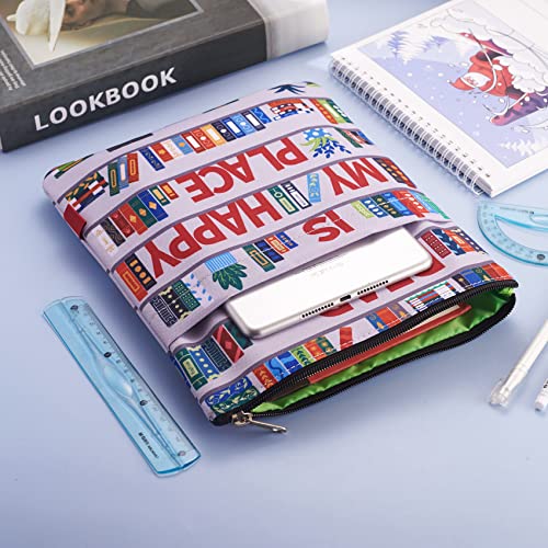 LParkin Reading is My Happy Place Book Sleeves Protector Gift for Book Lover, Bookshelf Book Sleeve with Zipper, 11x8.5 Inch Washable Fabric Book Lovers Kindle Sleeve - Image 5