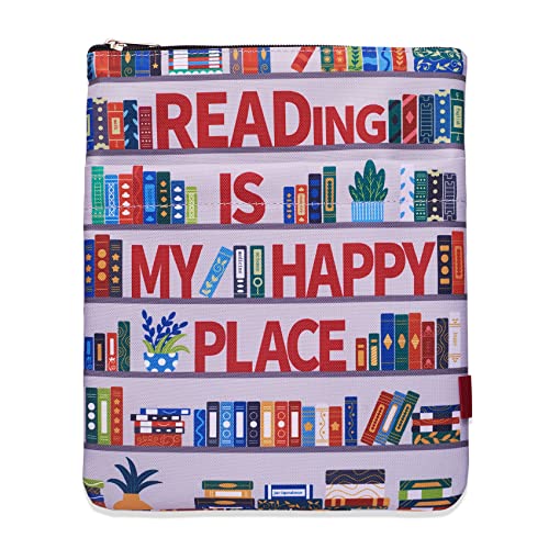 LParkin Reading is My Happy Place Book Sleeves Protector Gift for Book Lover, Bookshelf Book Sleeve with Zipper, 11x8.5 Inch Washable Fabric Book Lovers Kindle Sleeve - Image 1
