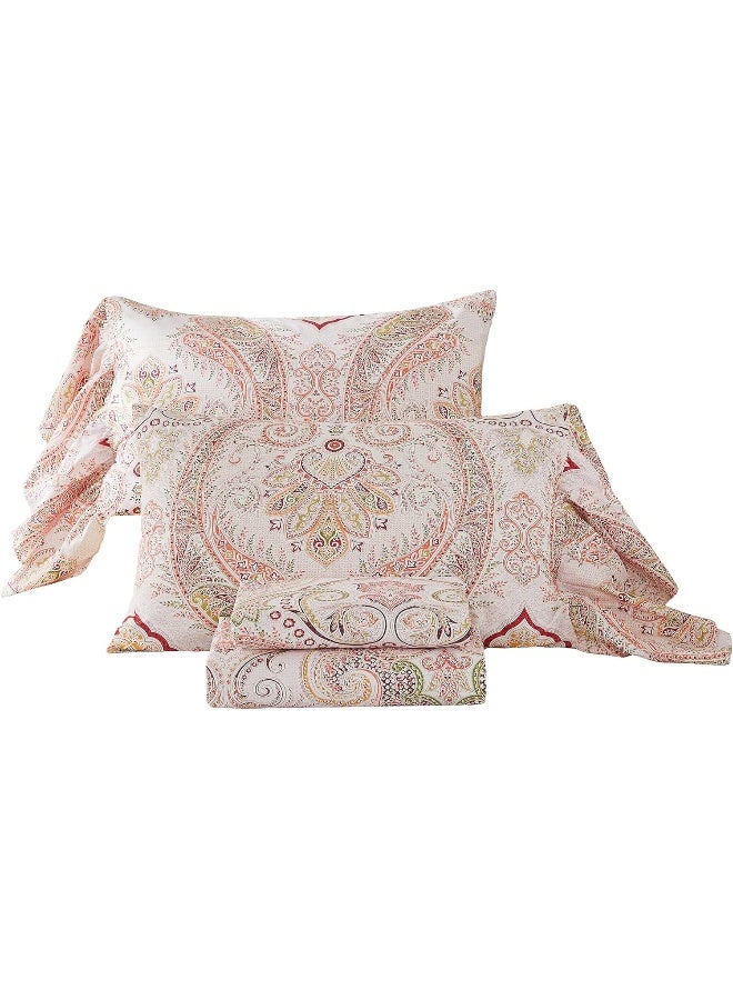 ABREEZE Pink Paisley Print Bed Sheet Set Boho Bedding Set Farmhouse Decor 4pc Luxury Bedding Set Bohemian Damask Medallion 1000TC Egyptian Cotton Queen Size - Image 1