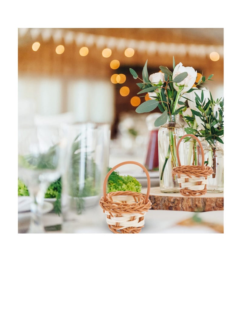 Excefore 10 قطع سلال منسوجة صغيرة، سلال جميلة لفتاة الزهور، سلال نزهة مصغرة، مثالية لزفاف النزهة عيد الميلاد ديكور ريفي - Image 4
