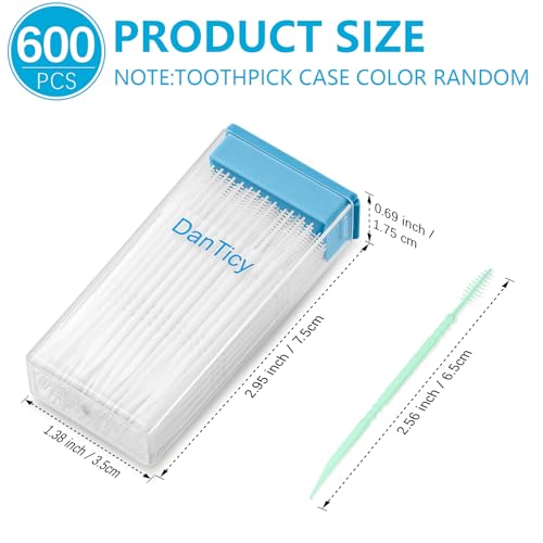 DanTicy Brushpicks Interdental Toothpicks,Soft Bristle Dental Floss Picks Toothpicks,Helps Removes Plaque and Debris Between Your Teeth 600PCS (Pack of 5) Mint - Image 2