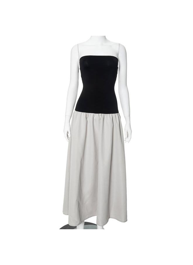 Generic - M24ds 36 European And American Women's Summer New Casual Fresh Strapless Sleeveless Color-matching A- Line Long Dress - Image 1