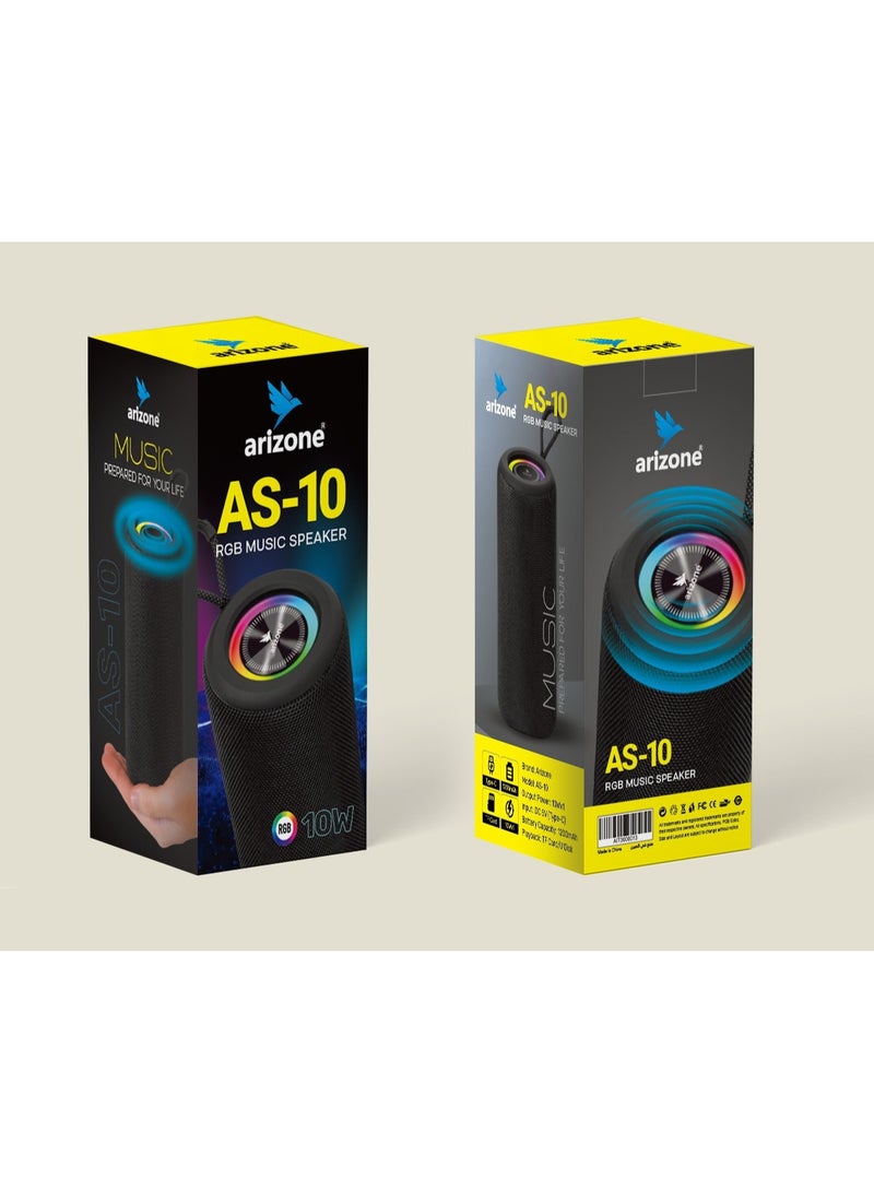 أريزون مكبر صوت بلوتوث أريزون AS-10 RGB | صوت قوي 10 واط | إضاءة RGB ديناميكية | مكبر صوت لاسلكي محمول | صوت جهير عميق | أسود - Image 2