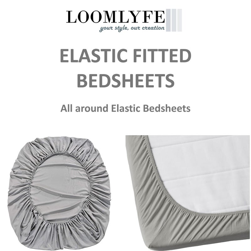 LOOMLYFE 300 TC Cotton Feel Glace Cotton Elastic Fitted Printed King Size Double Bed Bedsheet with 2 Pillow Covers Fits Upto 8 inches Mattress, Size- 72X78 Inches, SkyBlue - Image 4