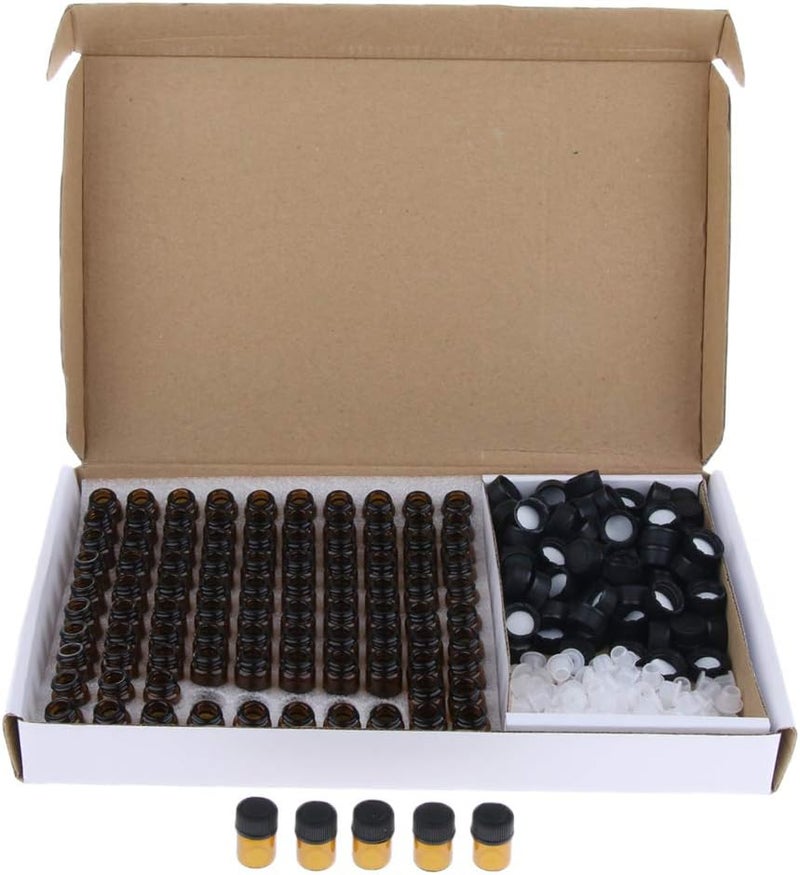 klarako Essential Oils Bottles  Pack of 100 2ml Mini Amber Glass Bottles with Orifice Reducers  Aromatherapy Oils Storage  1ml 2ml 3ml  1ml - Image 1