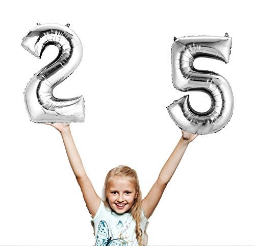 AMFIN® 17" Inch Number 25 Foil Balloons , Kids Party Supplies/ Theme Birthday Party , Foil Balloons , Birthday Balloons - Silver - Image 3