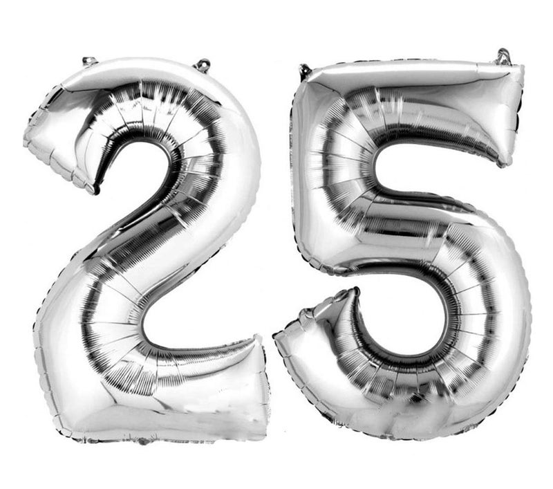 AMFIN® 17" Inch Number 25 Foil Balloons , Kids Party Supplies/ Theme Birthday Party , Foil Balloons , Birthday Balloons - Silver - Image 5