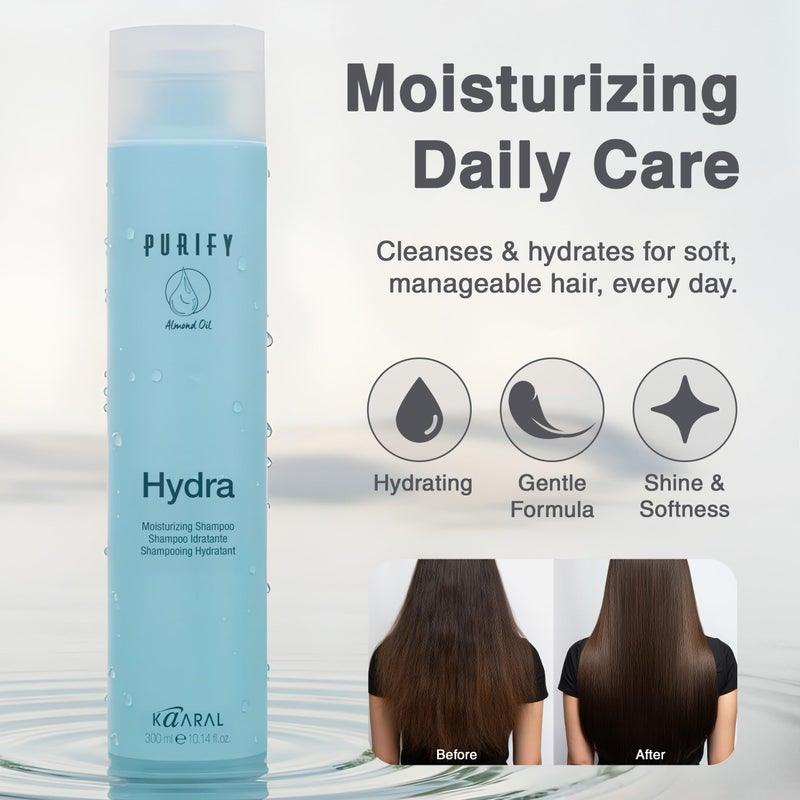 Kaaral Purify Hydra Moisturizing Shampoo - Natural Hydrating Care for Dry or Color Treated Hair - Safe for Women and Men - Softens and Revives Hair - Professional Quality Formula - 300ml - Image 2