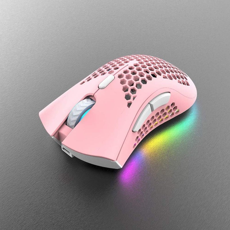 Eacam 2.4G Wireless Gaming Mouse Rechargeable Mouse with RGB Light Effect 3 Adjustable DPI Hollowed-out Honeycomb Design White - Image 2