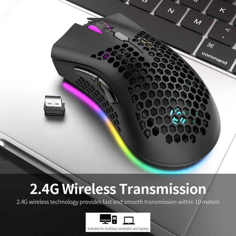 Eacam 2.4G Wireless Gaming Mouse Rechargeable Mouse with RGB Light Effect 3 Adjustable DPI Hollowed-out Honeycomb Design White - Image 5