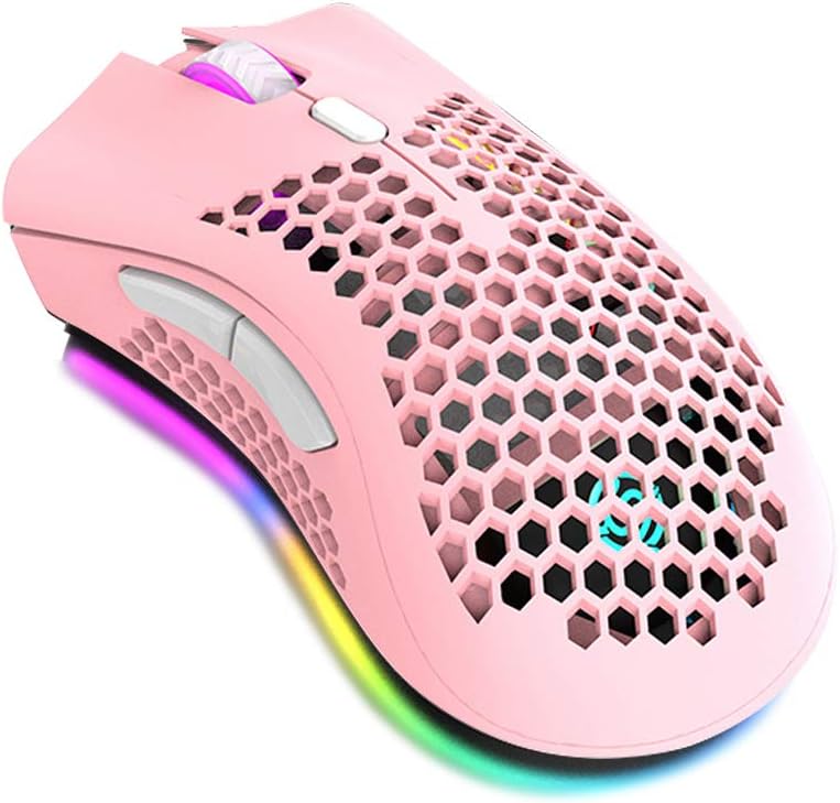 Eacam 2.4G Wireless Gaming Mouse Rechargeable Mouse with RGB Light Effect 3 Adjustable DPI Hollowed-out Honeycomb Design White - Image 1