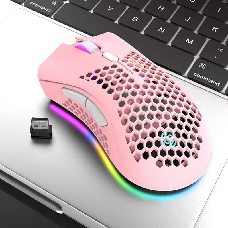 Eacam 2.4G Wireless Gaming Mouse Rechargeable Mouse with RGB Light Effect 3 Adjustable DPI Hollowed-out Honeycomb Design White - Image 3