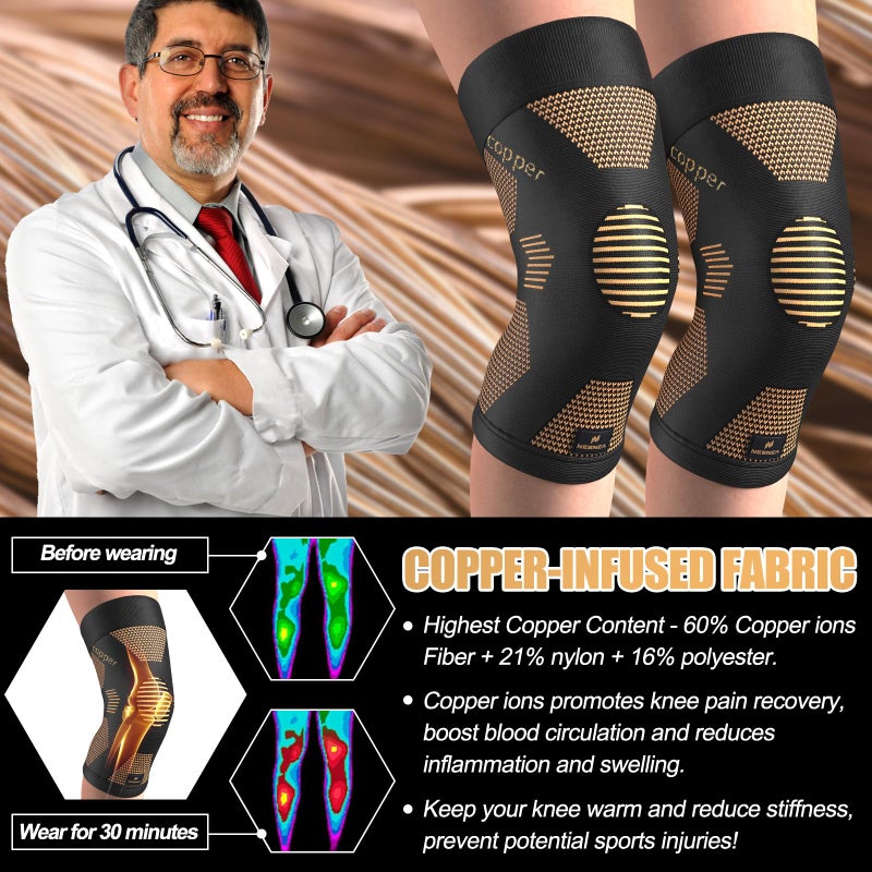 NEENCA Copper Knee Brace for Women and Men, Knee Compression Sleeve for Knee Pain, Arthritis, ACL, Meniscus Tear, Joint Pain Relief, Knee Support for Running, Working Out, Fitness,Weightlifting-Single - Image 5