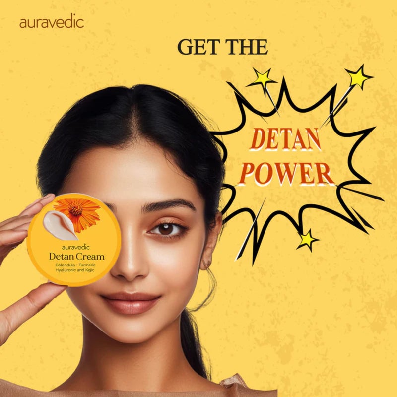 Auravedic De Tan Face Cream | Helps Reduce Tanning & Sun Damage | Enriched with Turmeric, Papaya & Calendula | Lightweight Daily Moisturizer for All Skin Types | 3.53 Oz (100g) - Image 3