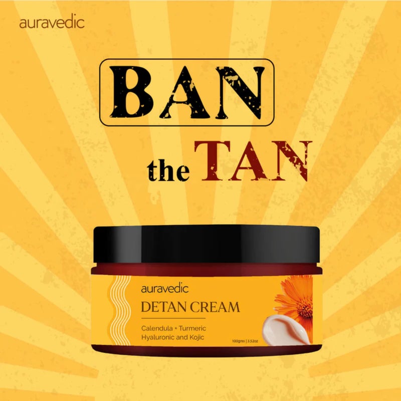 Auravedic De Tan Face Cream | Helps Reduce Tanning & Sun Damage | Enriched with Turmeric, Papaya & Calendula | Lightweight Daily Moisturizer for All Skin Types | 3.53 Oz (100g) - Image 2