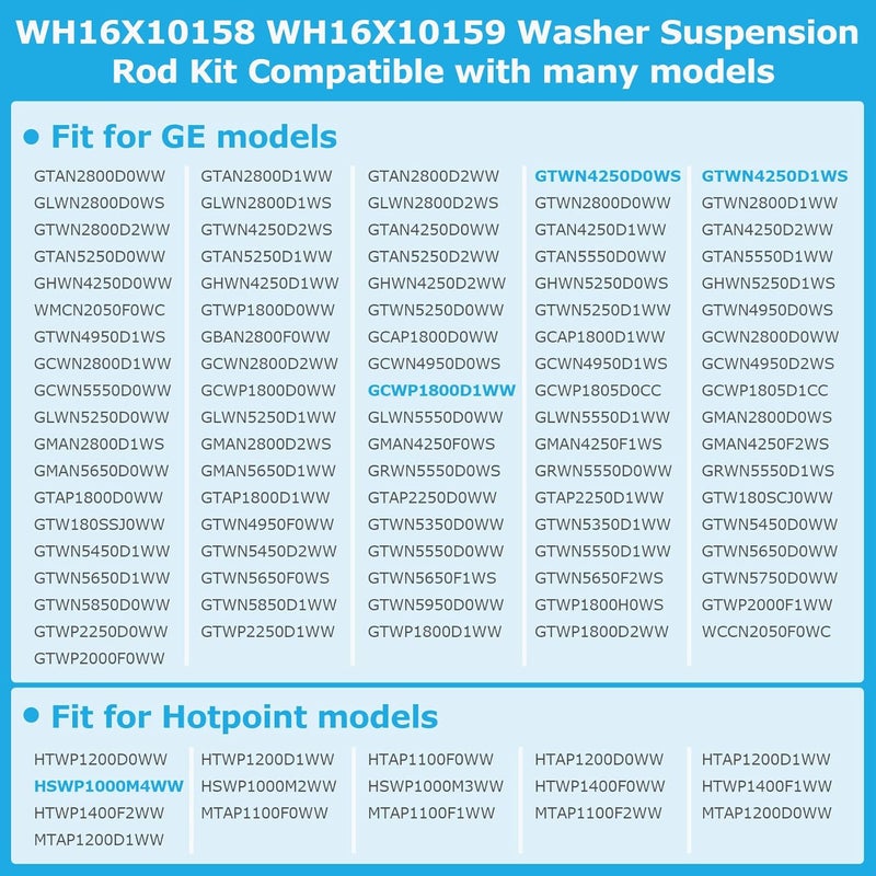 Puzau WH16X10158 WH16X10159 Washer Suspension Rod Kit - 4 Pieces Replacement for GE and Hotpoint Washers - Image 4