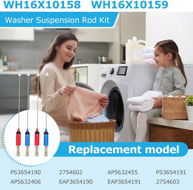 Puzau WH16X10158 WH16X10159 Washer Suspension Rod Kit - 4 Pieces Replacement for GE and Hotpoint Washers - Image 3