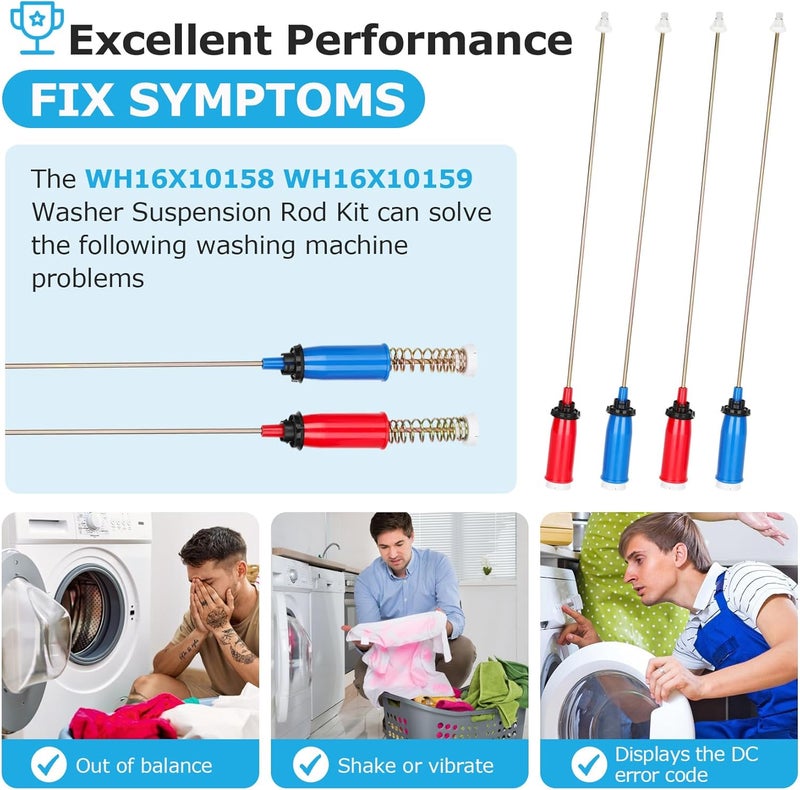 Puzau WH16X10158 WH16X10159 Washer Suspension Rod Kit - 4 Pieces Replacement for GE and Hotpoint Washers - Image 5