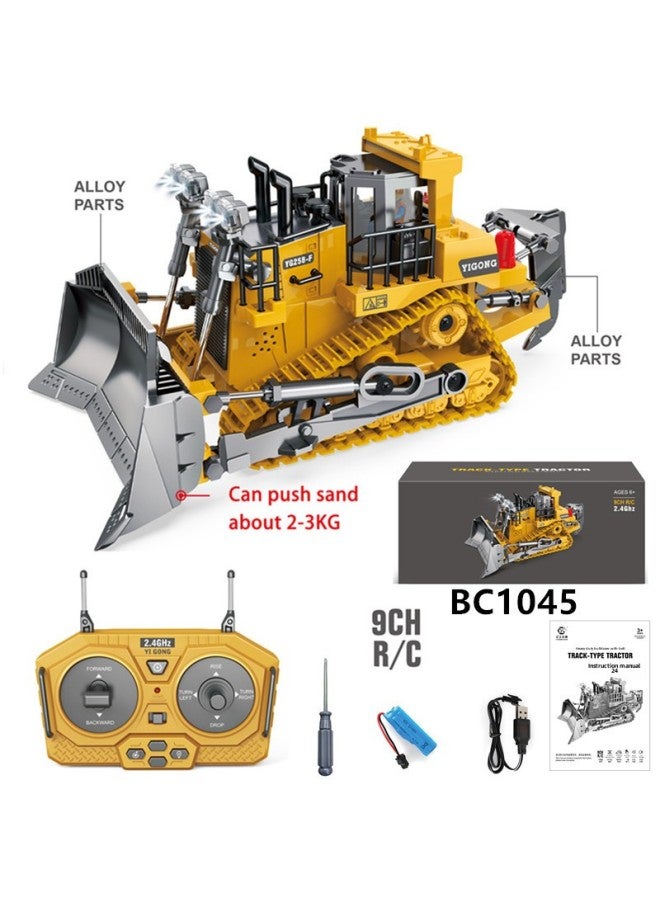 Children's Alloy Remote Control Engineering Vehicle Simulation Excavator Toy Tupper Electric 2.4g Boy Remote Control Car Model-Color:9-way BC1045 Bulldozer (2.4G Alloy Version)-Proportion:Free Remote Control Battery X2 - Image 1