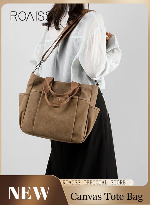 حقيبة تسوق نسائية بتصميم حقيبة يد ومصنوعة من القماش حقيبة يد نسائية مزودة بحزام كتف للتسوق وللاستخدام اليومي حقيبة يد متعددة الاستخدامات ومصممة بطريقة عصرية ومناسبة للاستخدام في الشاطئ