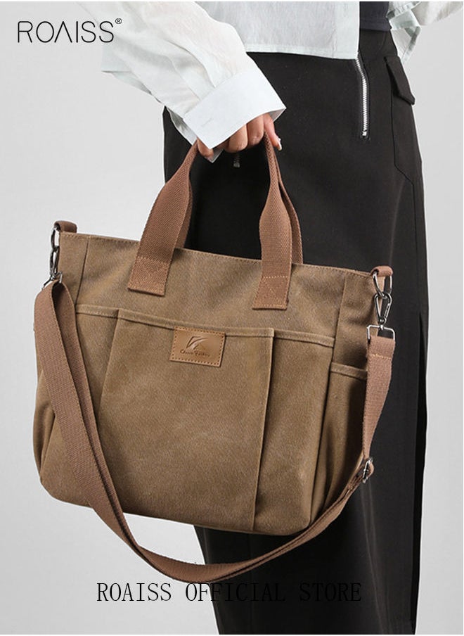 roaiss Women's Handbag Shopper Tote Bag Women's Canvas Satchel Handbags Shopping Shoulder Bag Casual Crossbody Bag Top-Handle Tote Bags Summer Beach Trendy Bag  - Image 2