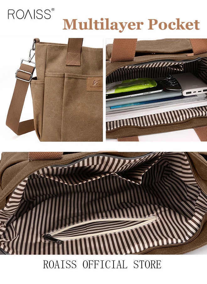 roaiss Women's Handbag Shopper Tote Bag Women's Canvas Satchel Handbags Shopping Shoulder Bag Casual Crossbody Bag Top-Handle Tote Bags Summer Beach Trendy Bag  - Image 3