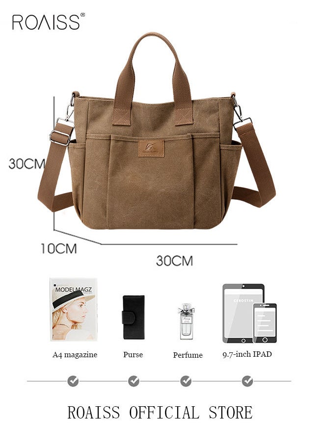 roaiss Women's Handbag Shopper Tote Bag Women's Canvas Satchel Handbags Shopping Shoulder Bag Casual Crossbody Bag Top-Handle Tote Bags Summer Beach Trendy Bag  - Image 5