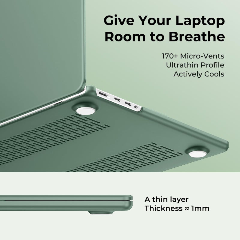 EooCoo Case Compatible with MacBook Pro 14 inch M5 2026-2021 M4 M3 M2 M1 Pro/Max Chip, Matte Grip, Bump-Resistant, Hard Shell Cases with Keyboard Cover, Screen Protector - Midnight Green - Image 5