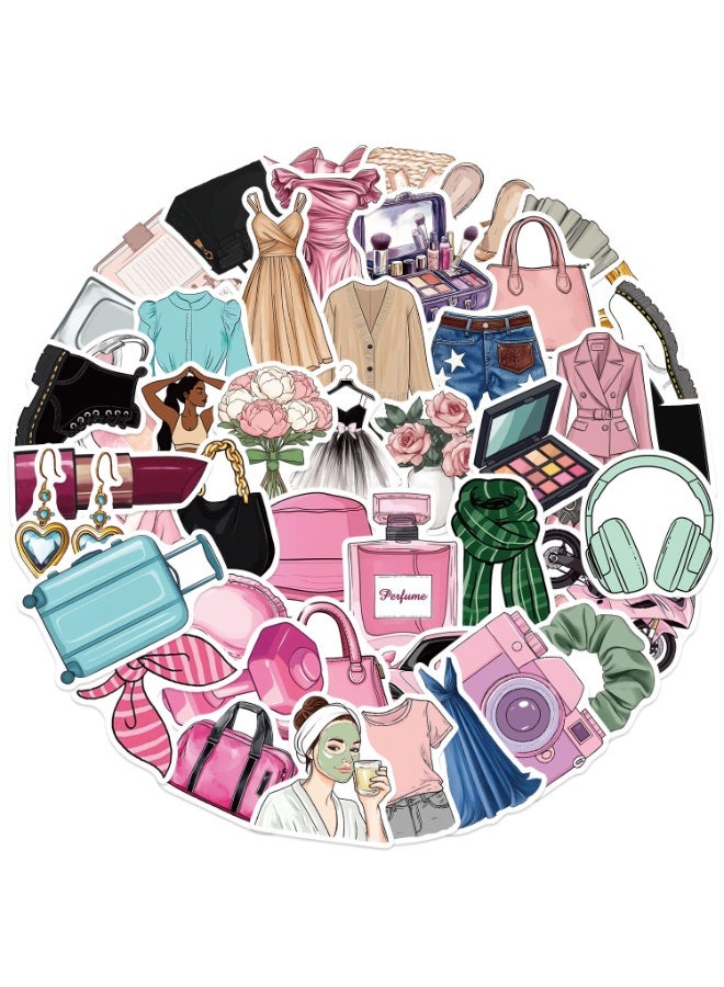 قوس قزح أورينبو 50 قطعة من ملصقات مستحضرات التجميل للفتيات لزجاجات المياه المقاومة للماء وأجهزة الكمبيوتر المحمولة وحقائب اليد وأكواب قصاصات الورق والمراهقات والبالغين والفتيات، ملصقات فينيل صغيرة لطيفة ومضحكة - Image 1